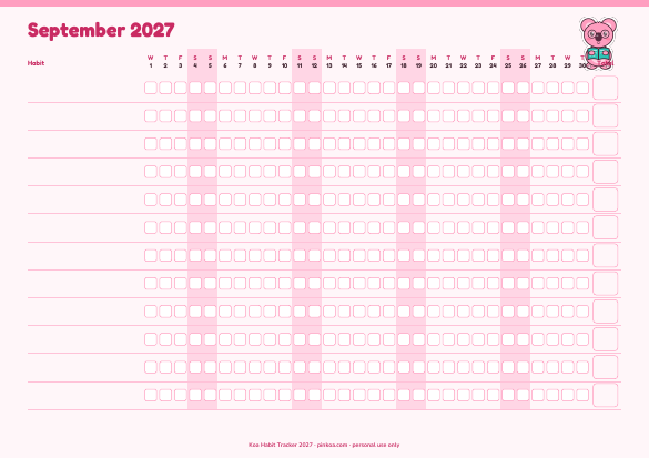Koa Habit Tracker 2027 (Printable PDF)