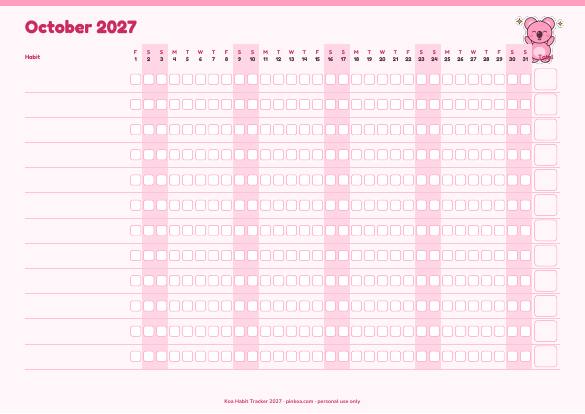 Koa Habit Tracker 2027 (Printable PDF)