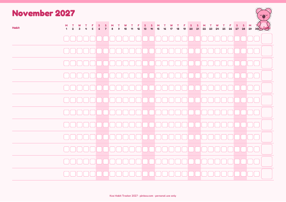 Koa Habit Tracker 2027 (Printable PDF)
