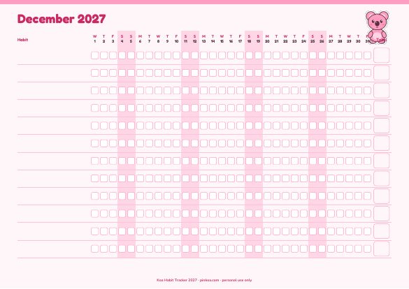 Koa Habit Tracker 2027 (Printable PDF)