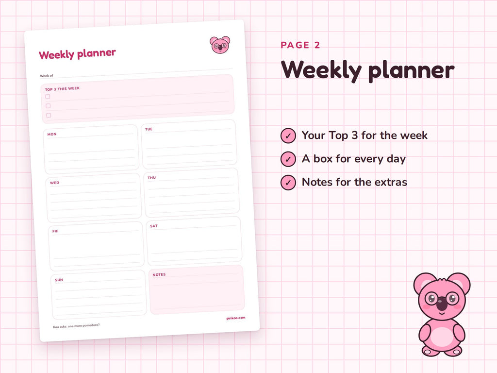 Weekly planner page