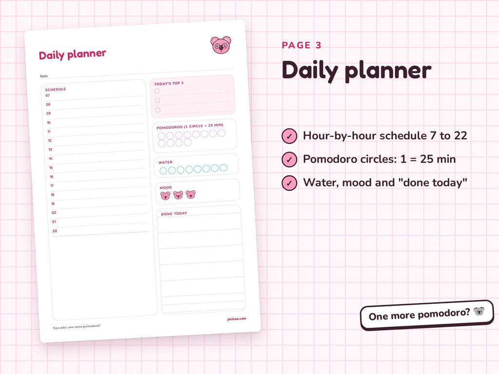 Daily planner page with pomodoro circles