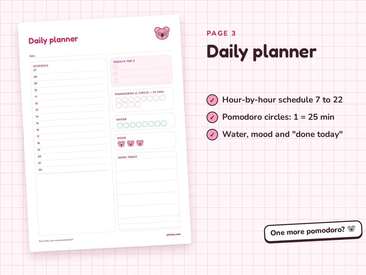 Daily planner page with pomodoro circles