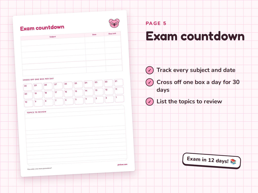 Exam countdown page
