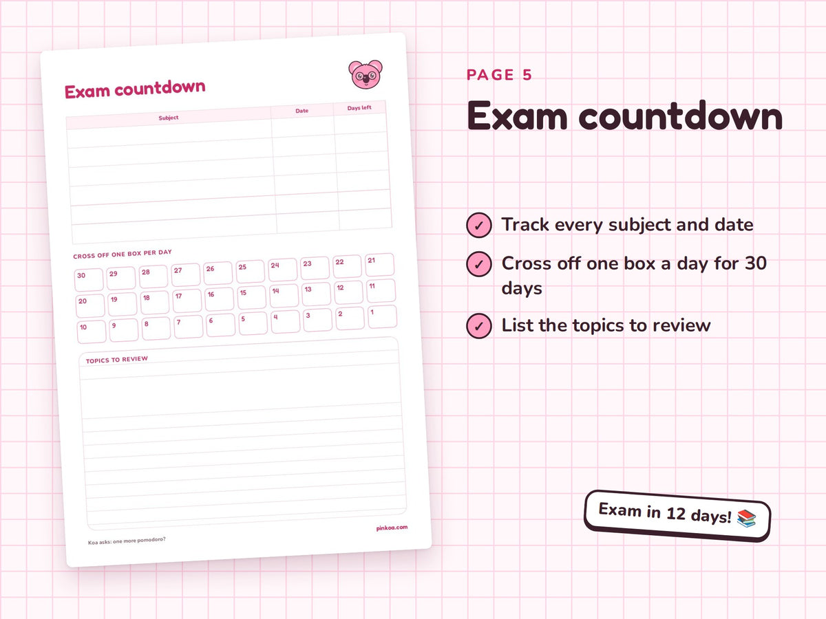 Exam countdown page