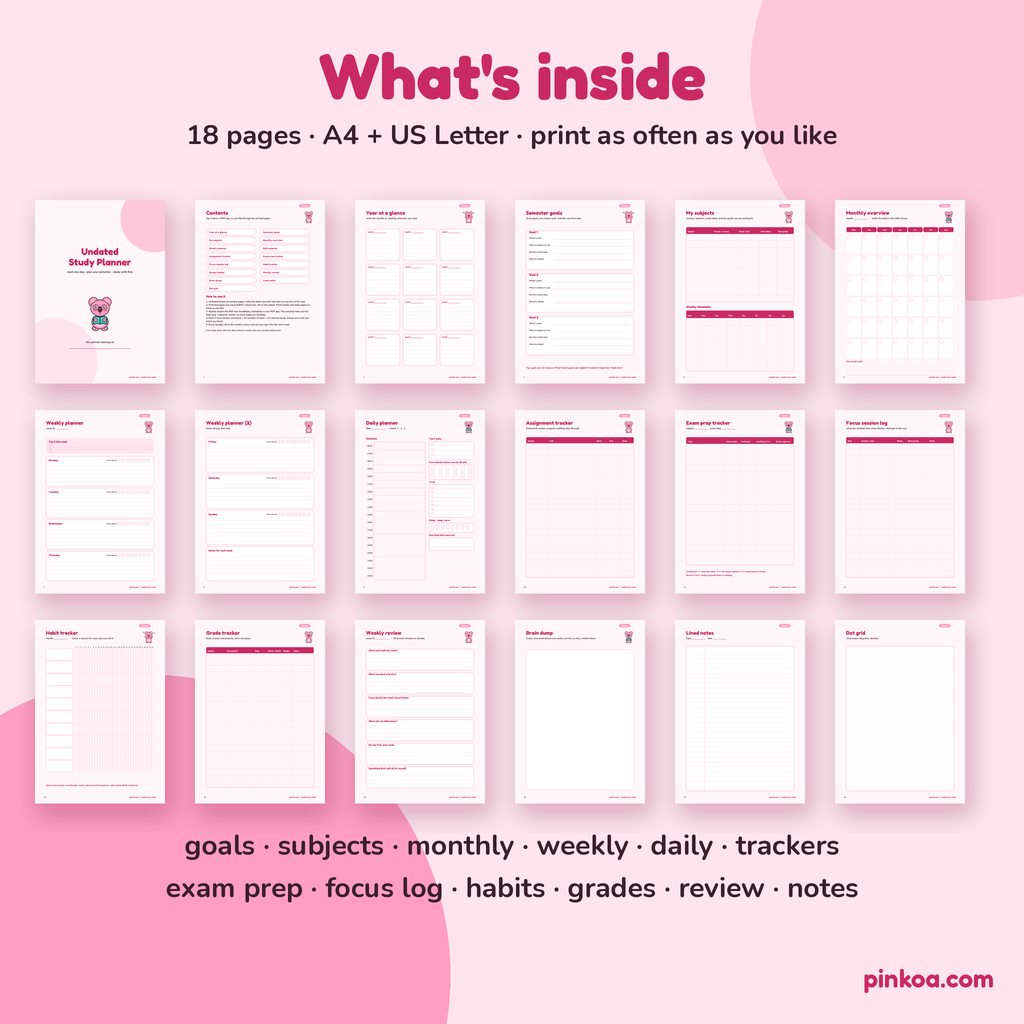 What's inside the undated study planner