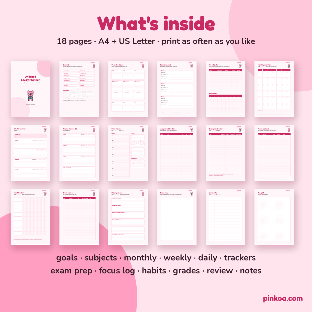 What's inside the undated study planner
