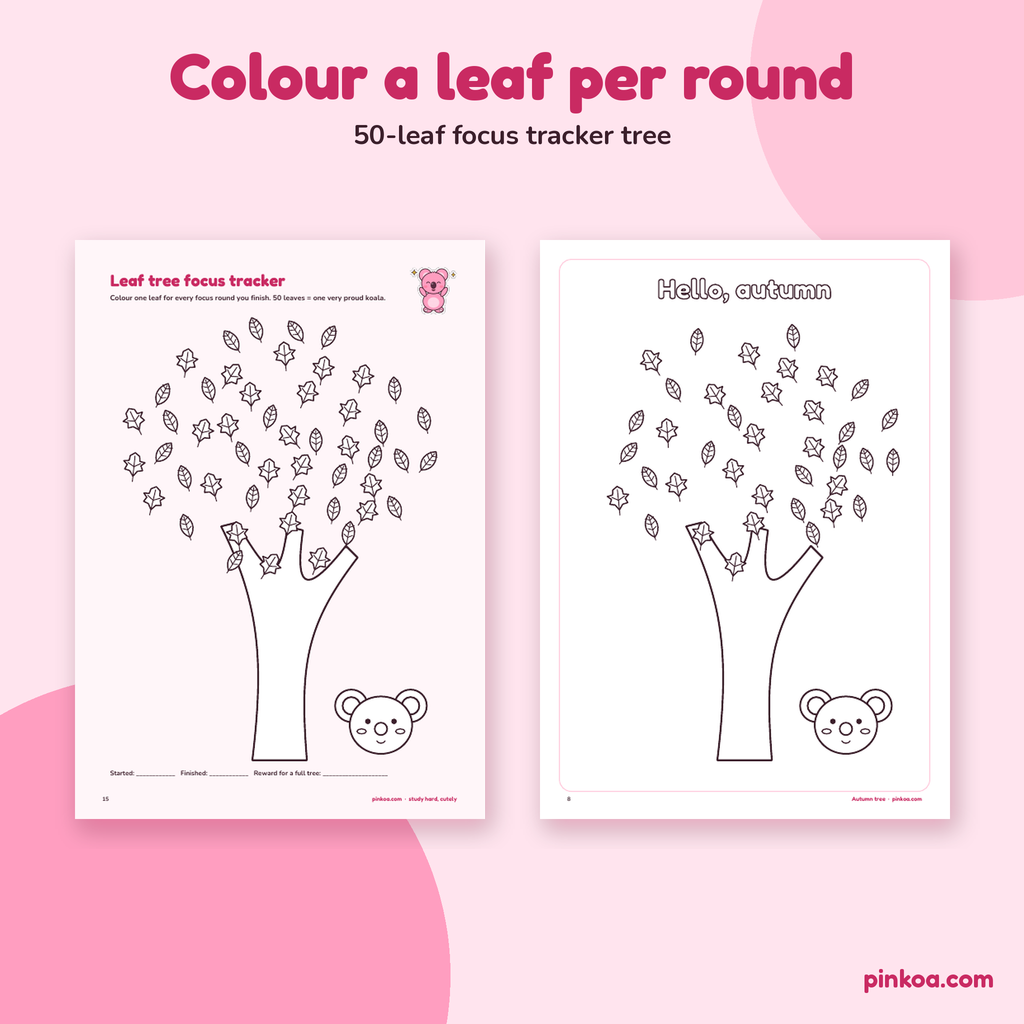 Leaf tree focus tracker with 50 leaves to colour