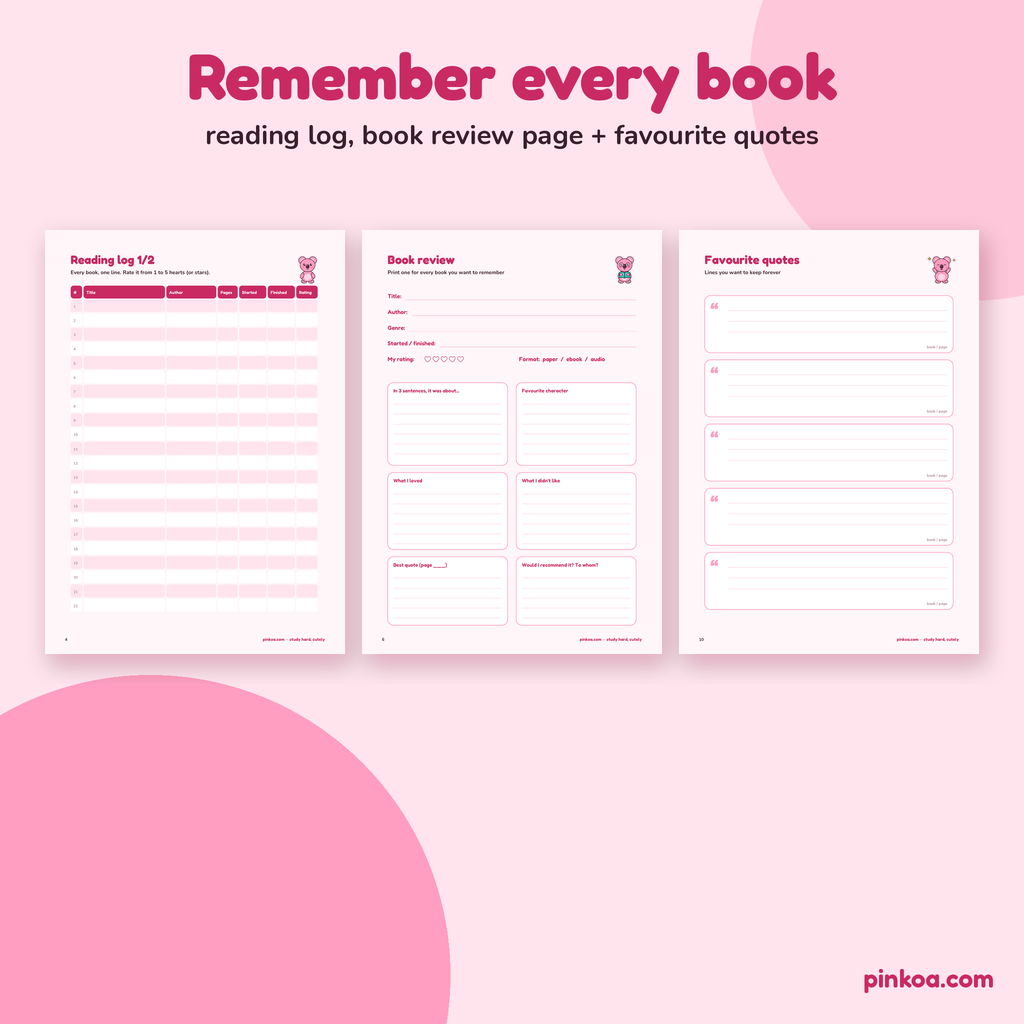 Koa Reading Log + Book Tracker (Printable PDF)