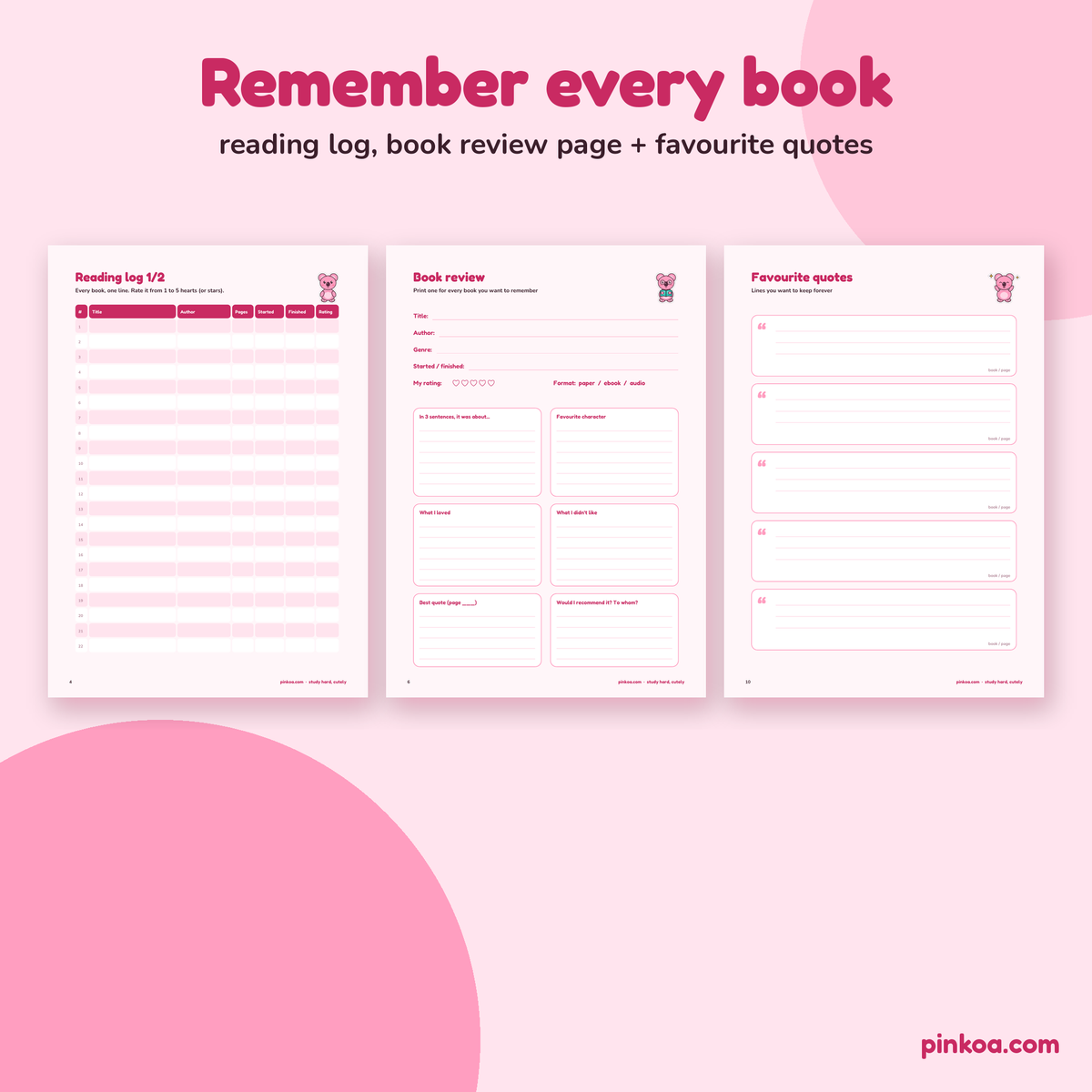 Koa Reading Log + Book Tracker (Printable PDF)