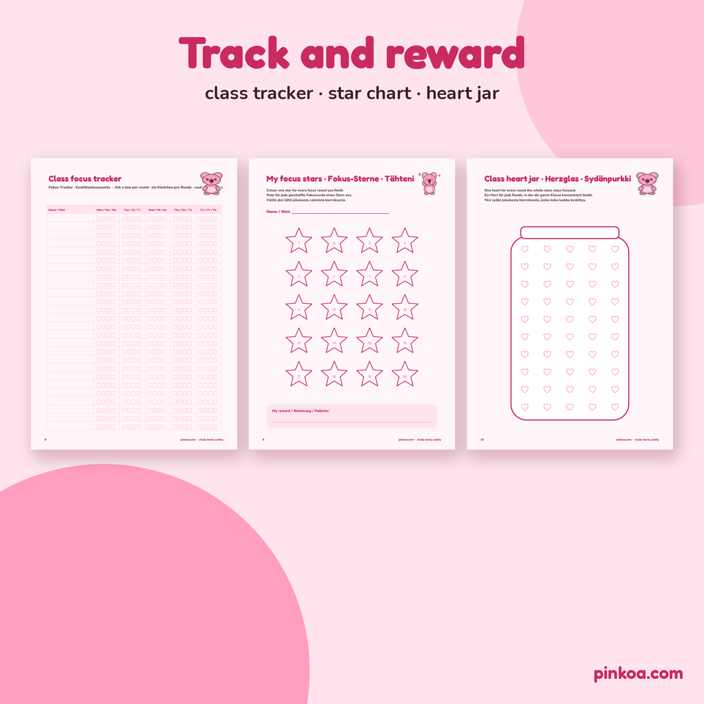 Class focus tracker, star chart and heart jar