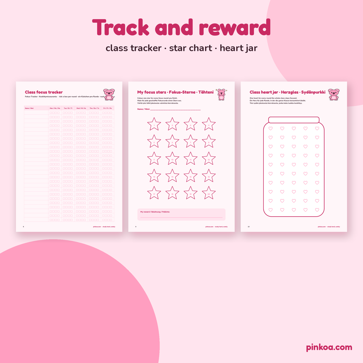 Class focus tracker, star chart and heart jar