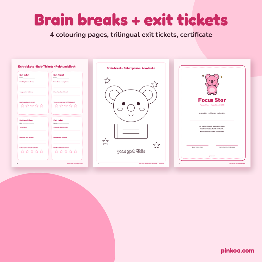 Exit tickets, Koa colouring page and certificate