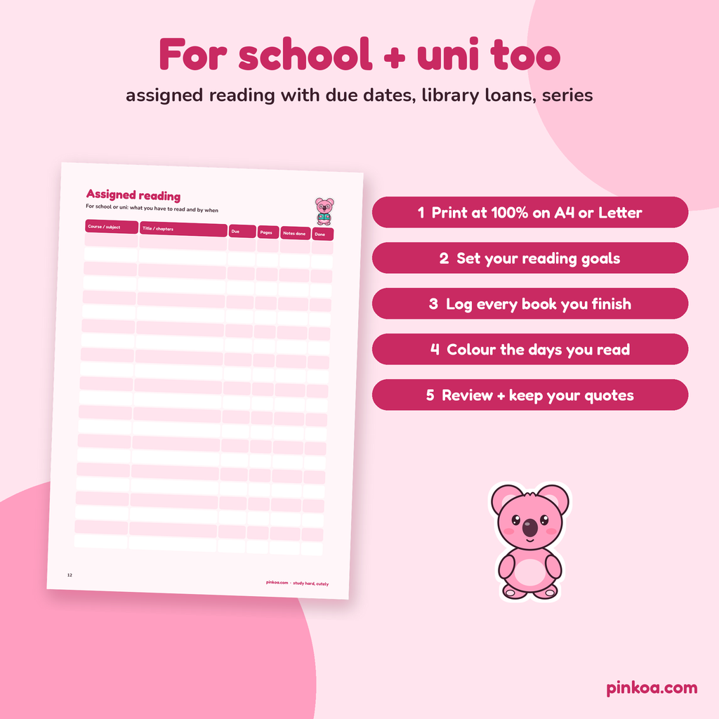 Koa Reading Log + Book Tracker (Printable PDF)