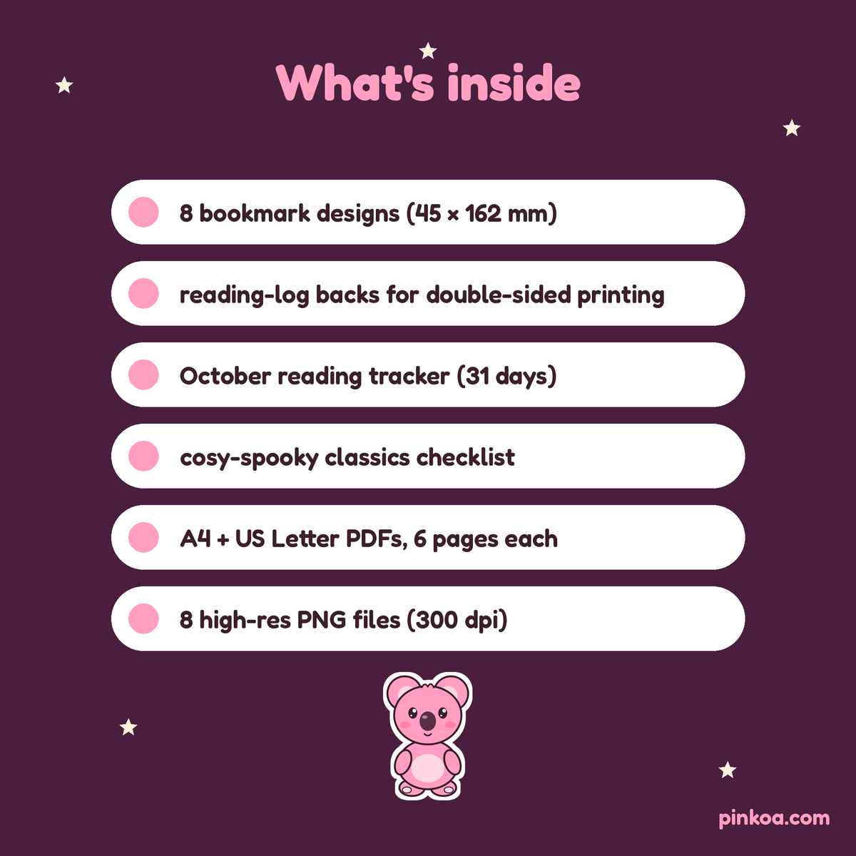 What's inside the bookmark pack